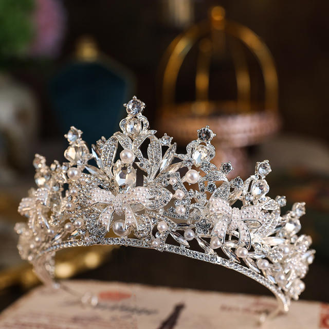 Luxury baroque trend pearl crystal beads crown