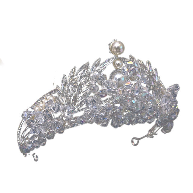 Baroque trend handmade crystal beads wedding crown