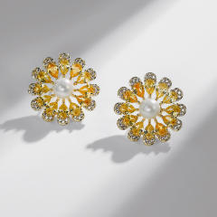 Elegant topaz setting pearl sunflower jewelry set