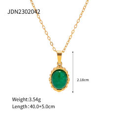 18K natural green stone stainless steel necklace