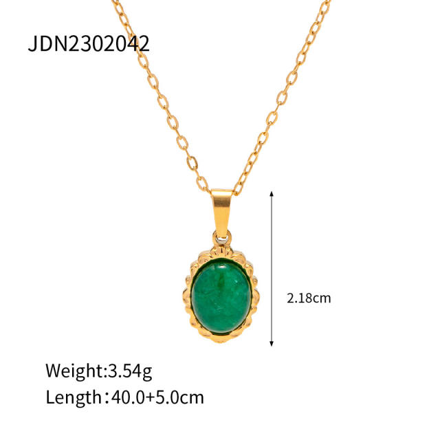 18K natural green stone stainless steel necklace