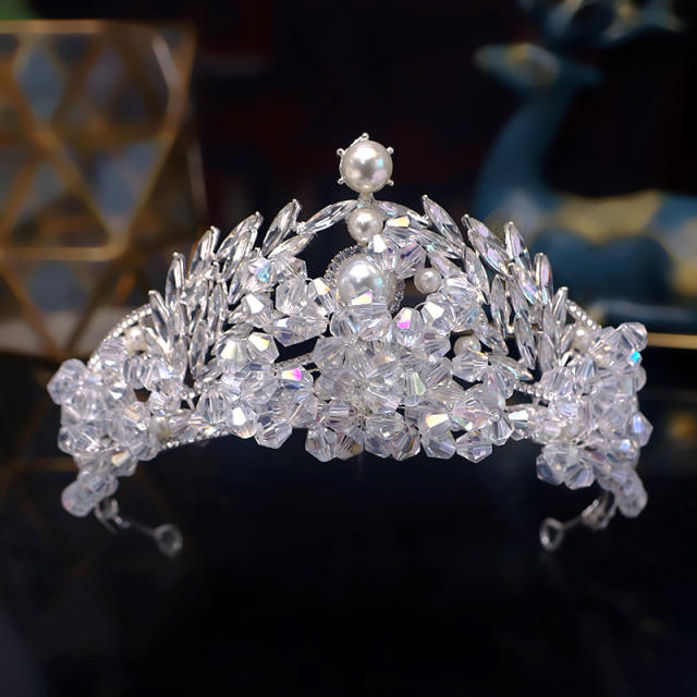 Baroque trend handmade crystal beads wedding crown