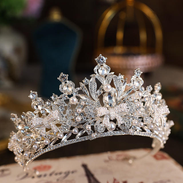 Luxury baroque trend pearl crystal beads crown