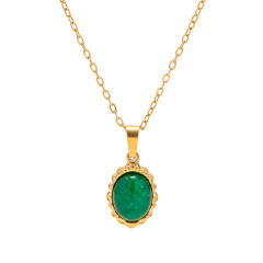 18K natural green stone stainless steel necklace
