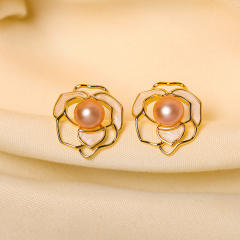Eleagnt water pearl camellia flower studs earrings