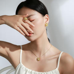 Elegant topaz setting pearl sunflower jewelry set
