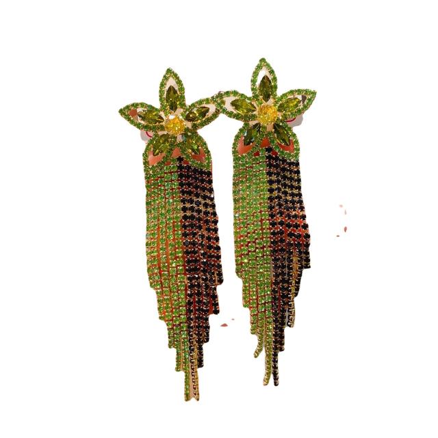 Hot sale handmade colorful rhinestone tassel dangle earrings