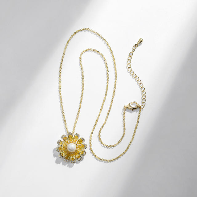 Elegant topaz setting pearl sunflower jewelry set