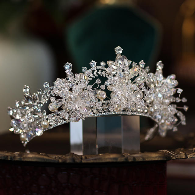 Luxury handmade crystal beads pearl wedding crown