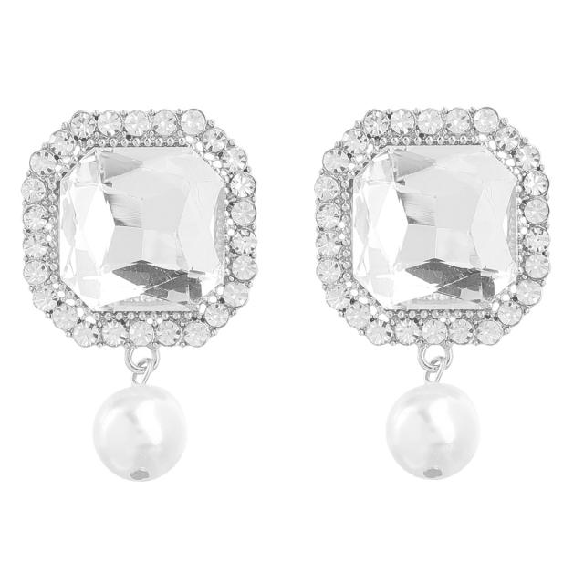 Color glass crystal pearl drop earrings