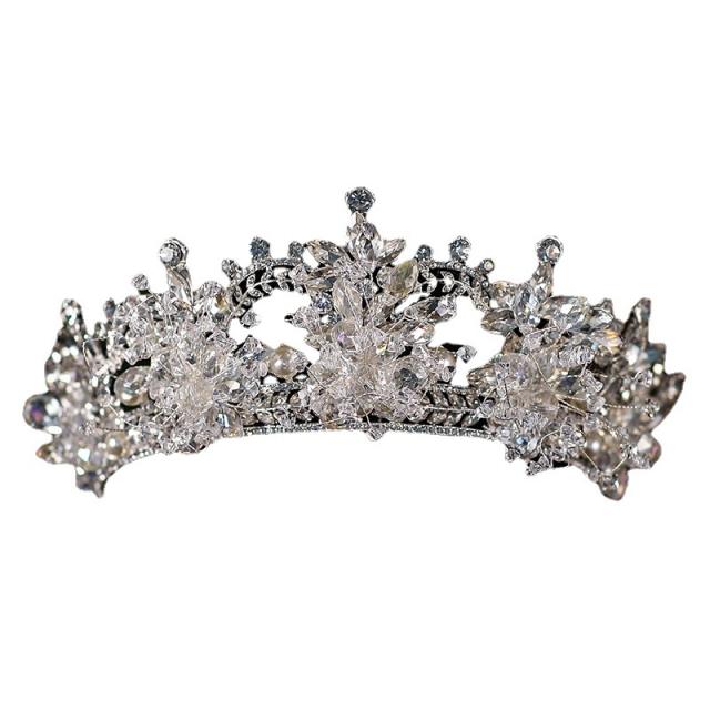 Luxury handmade crystal beads pearl wedding crown