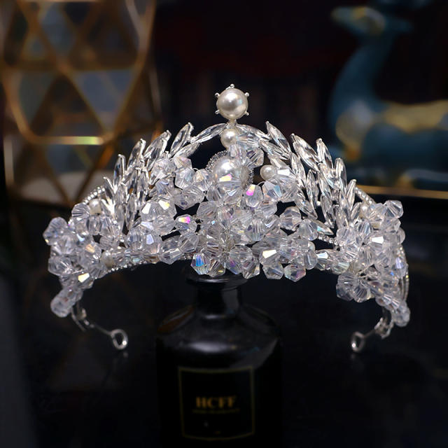 Baroque trend handmade crystal beads wedding crown