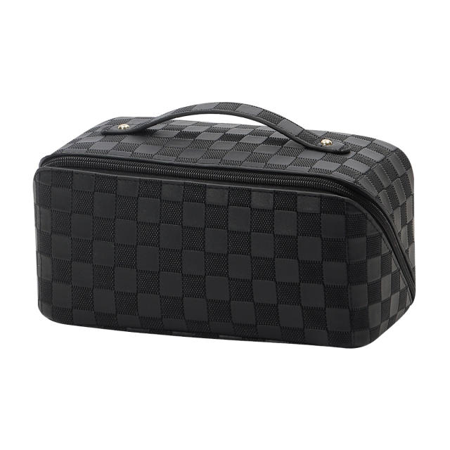 PU checkered pattern cosmetic bag