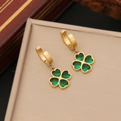 Classic emerald clover stainless steel necklace earrings bangle