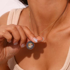 Vintage round piece pendant zodiac stainless steel necklace