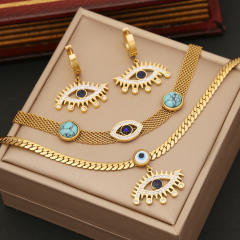 Classic evil eye stainless steel necklace earrings bracelet