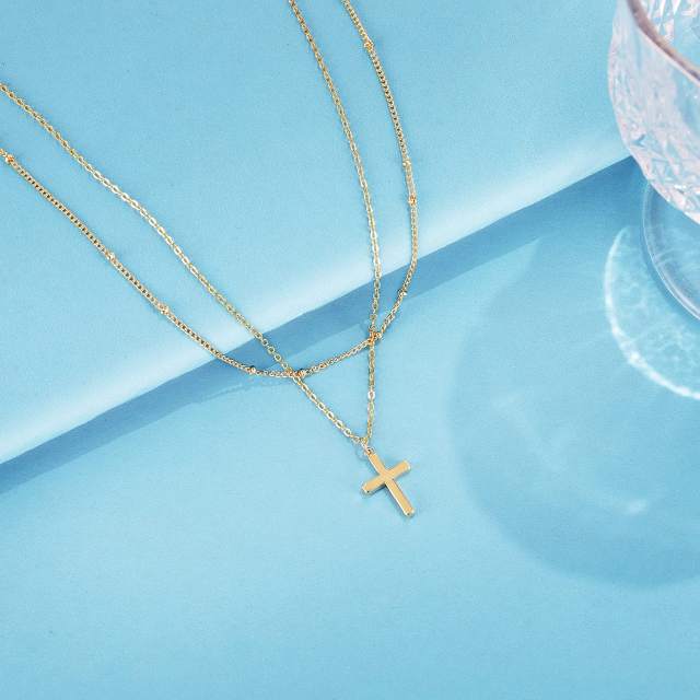 Dainty two layer stainless steel cross necklace