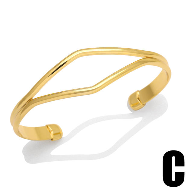 Hiphop geometric shape gold plated copper bangle