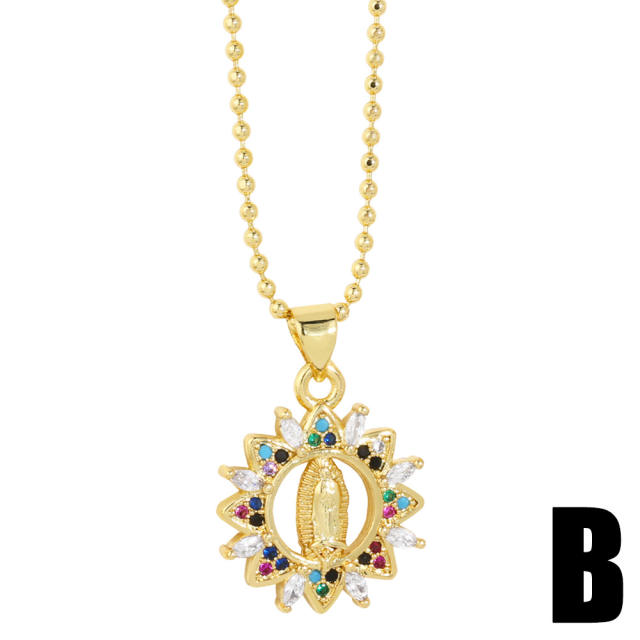 Rainbow cubic zircon cross heart pendant gold plated copper necklace