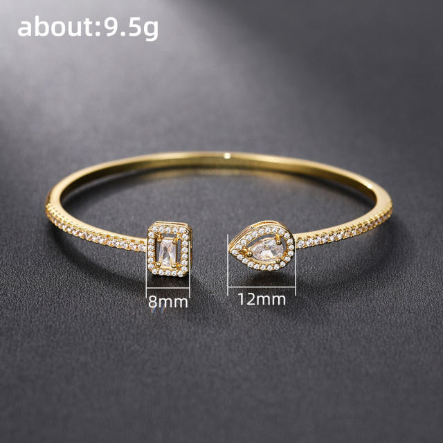 INS trend color cubic zircon setting open copper bangle