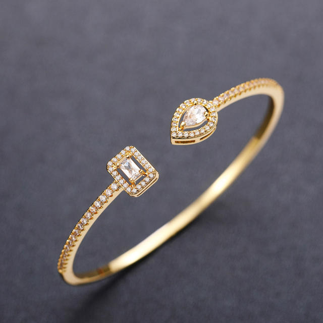 INS trend color cubic zircon setting open copper bangle