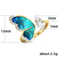 Creative blue enamel butterfly adjustable rings