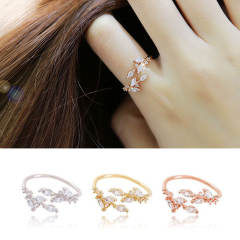 Elegant cubic zircon leaf design copper rings
