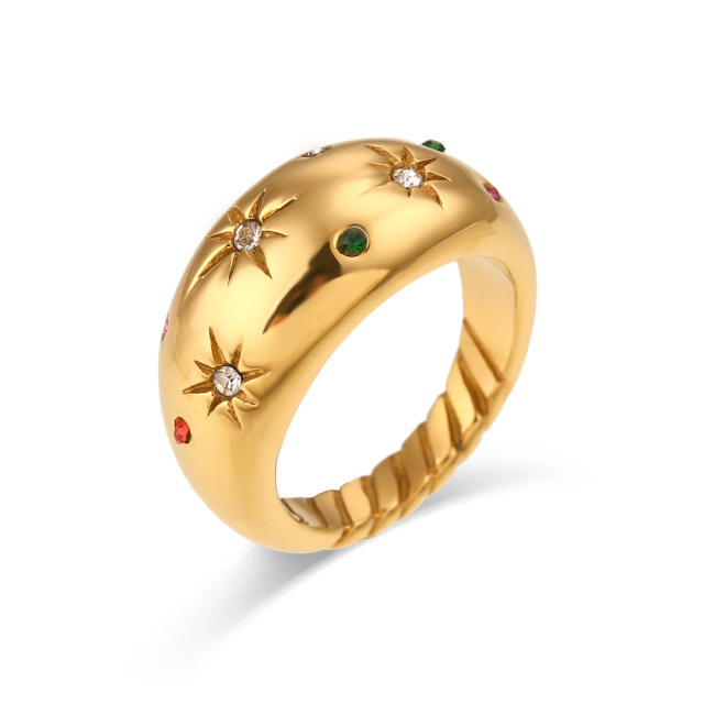 Personality engraved star chunky stainless steel rings