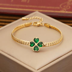 Classic emerald clover stainless steel necklace earrings bangle