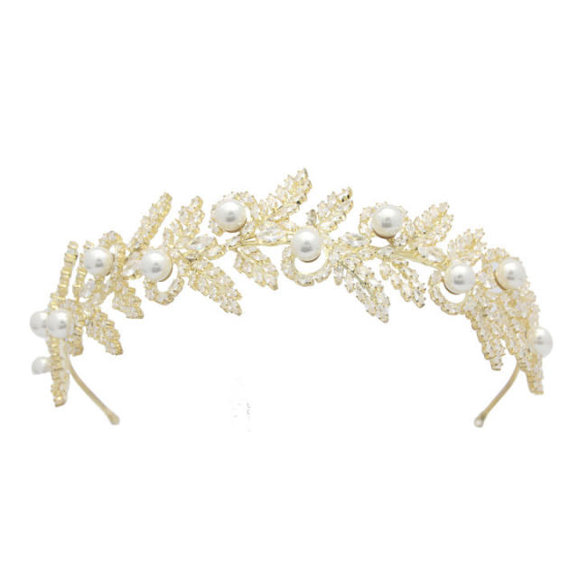 Luxury cubic zircon pearl headdresses