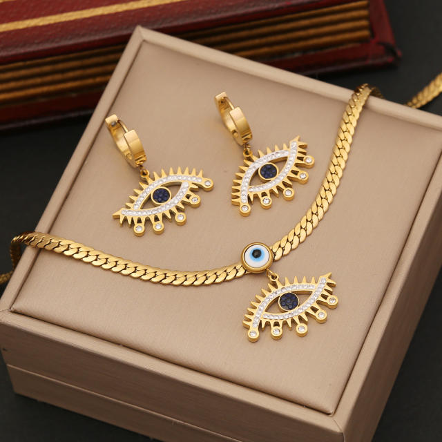 Classic evil eye stainless steel necklace earrings bracelet