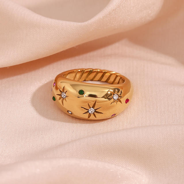 Personality engraved star chunky stainless steel rings