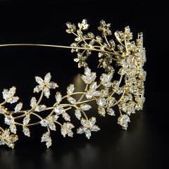 Elegant cubic zircon leaf copper headdresses