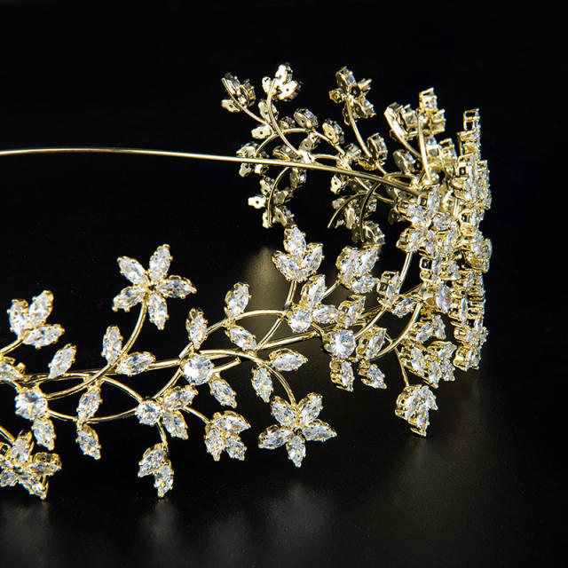 Elegant cubic zircon leaf copper headdresses