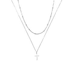 Dainty two layer stainless steel cross necklace