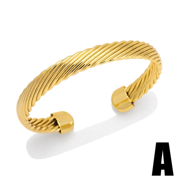 Hiphop geometric shape gold plated copper bangle