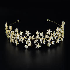 Elegant cubic zircon leaf copper headdresses