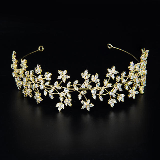 Elegant cubic zircon leaf copper headdresses