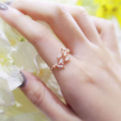 Elegant cubic zircon leaf design copper rings