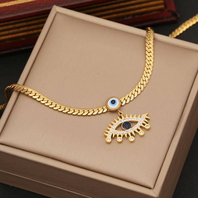 Classic evil eye stainless steel necklace earrings bracelet