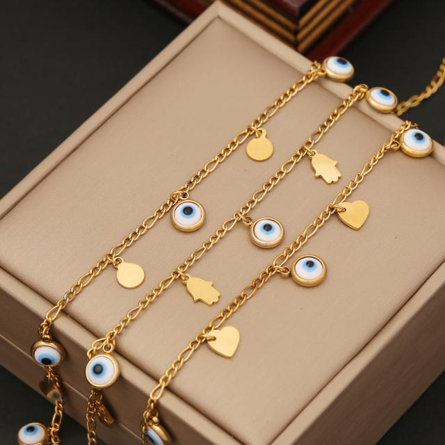 Personality evil eye charm two layer stainless steel necklace