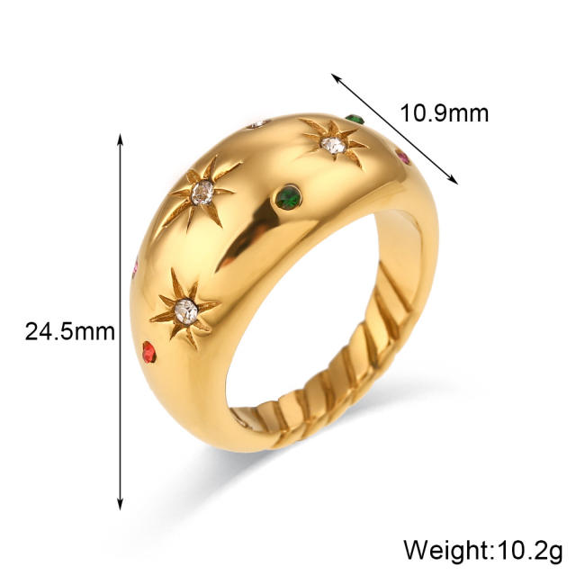 Personality engraved star chunky stainless steel rings