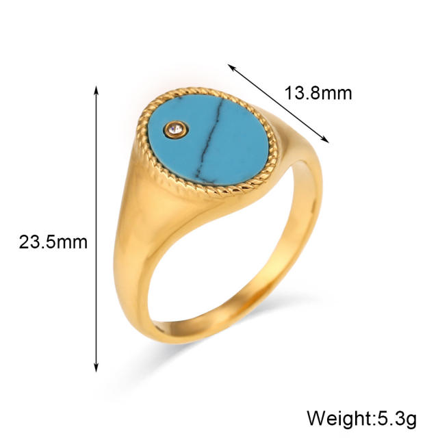18K natural stone stainless steel signet rings