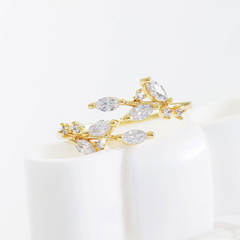 Elegant cubic zircon leaf design copper rings
