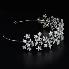 Elegant cubic zircon leaf copper headdresses