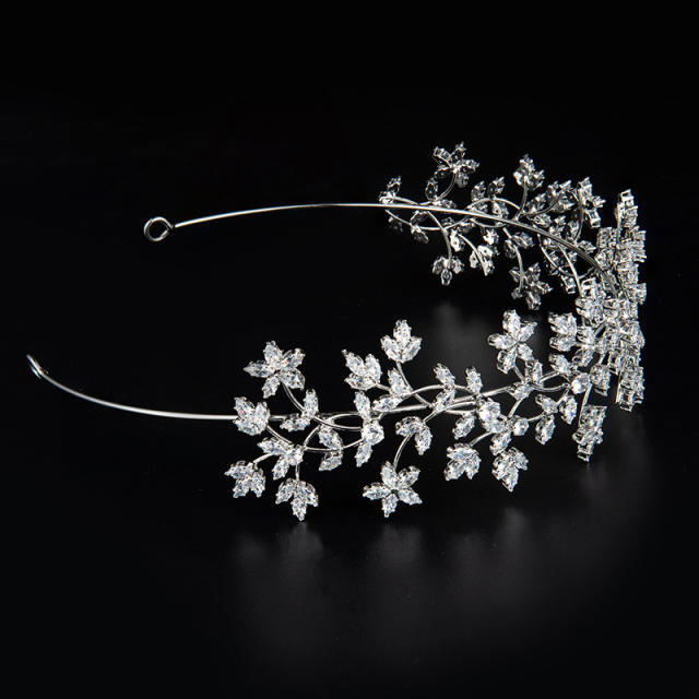 Elegant cubic zircon leaf copper headdresses