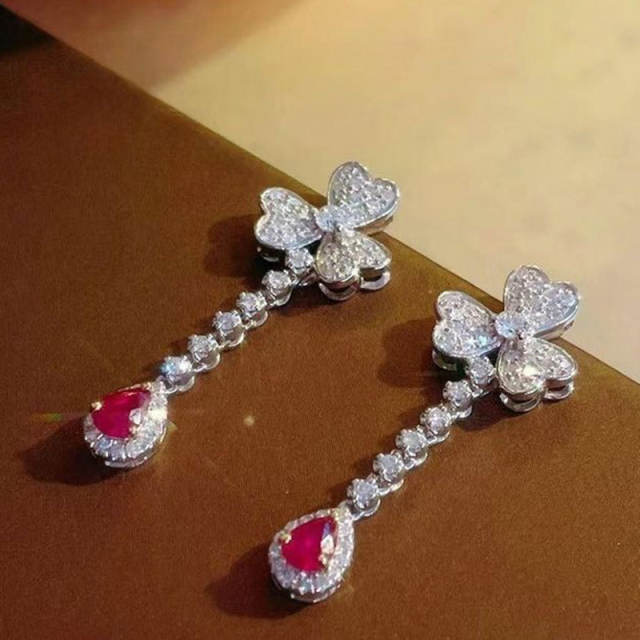 Elegant diamond clover drop earrings