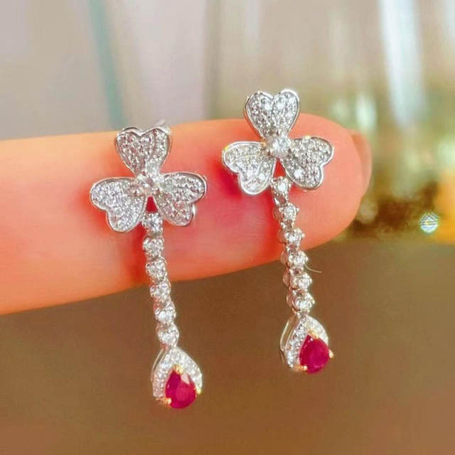 Elegant diamond clover drop earrings