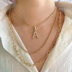 3 layer initial A letter chain necklace
