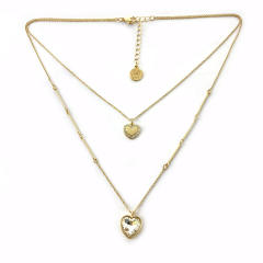 Concise clear glass heart two layer dainty necklace